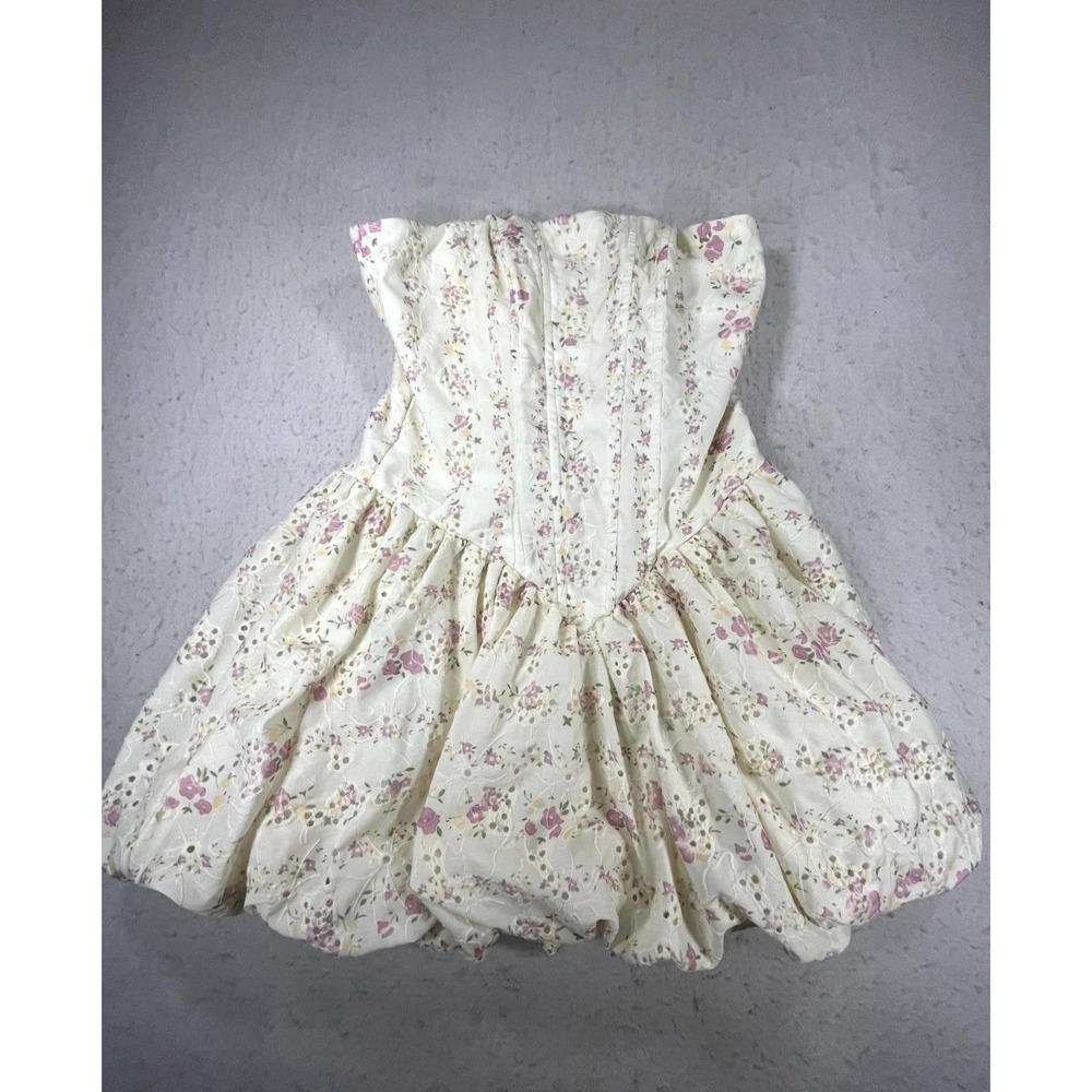 Shein Strapless Corset Bubble Mini Dress Women Large Cream Floral Back Zip Party